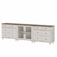 thumbnail image 7 of TV Stand for 100 Inch TV, Wooden TV Console Table for 75/80/85/90 Inch TV, Entertainment Center with Glass Door & Drawer, Kitchen Sideboard Buffet Cabinet for Dining Room, Rustic White, 7 of 7
