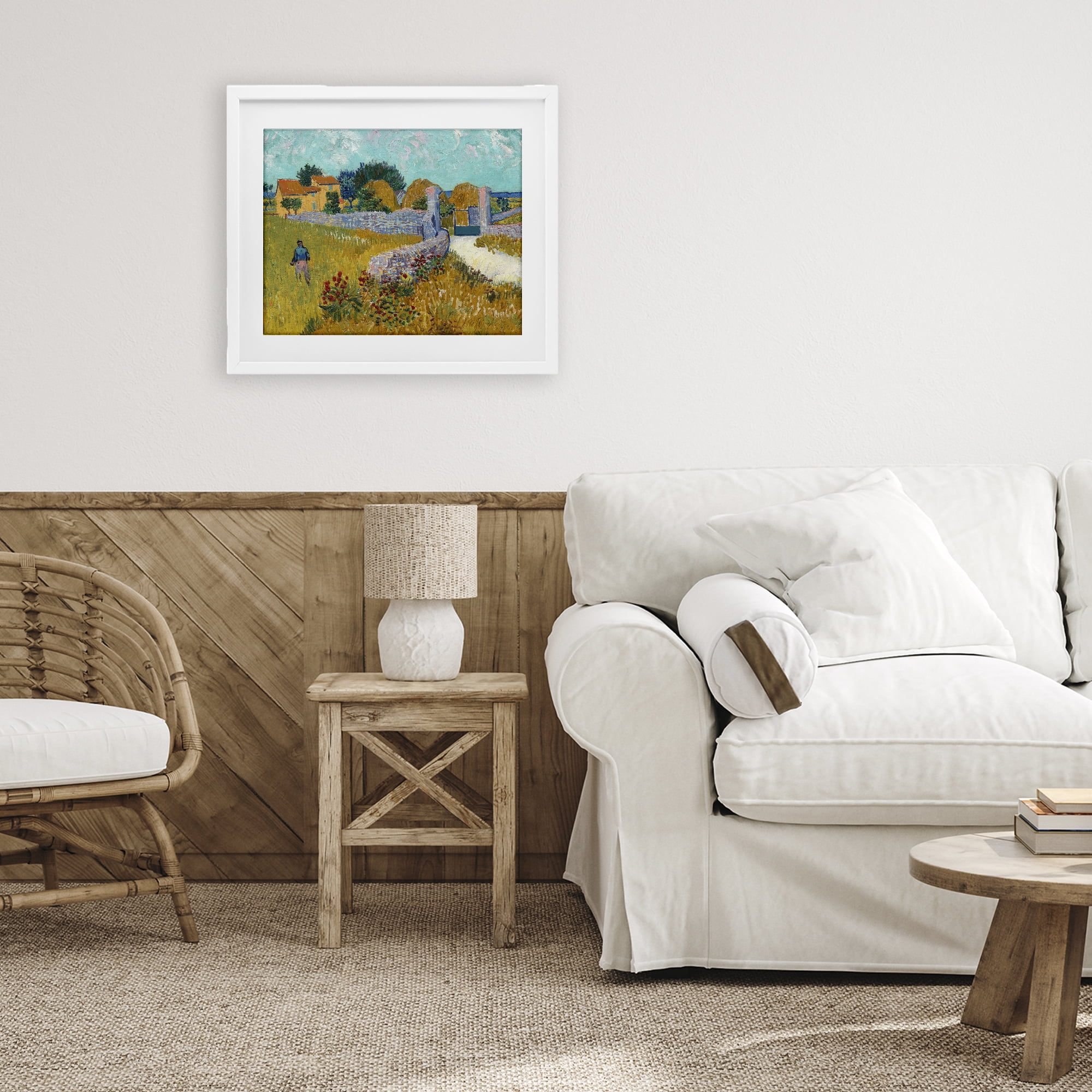 Stupell Industries Farmhouse In Provence White Framed Print Under Glass, design by Vincent Van Gogh
