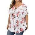 thumbnail image 4 of Camisa de mujer Camiseta de manga corta con estampado floral Blusa con cuello en V, Blanco, L Eigraketly AP002466-11, 4 of 5