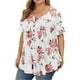 thumbnail image 4 of Camisa de mujer Camiseta de manga corta con estampado floral Blusa con cuello en V, Blanco, S Yuarrent AP002466-09, 4 of 5
