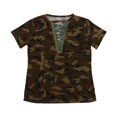 thumbnail image 3 of T-shirt d'Été pour Femmes Motif Camouflage Manches Courtes Col Tee Ample Poitrine Creuse, 3 of 6
