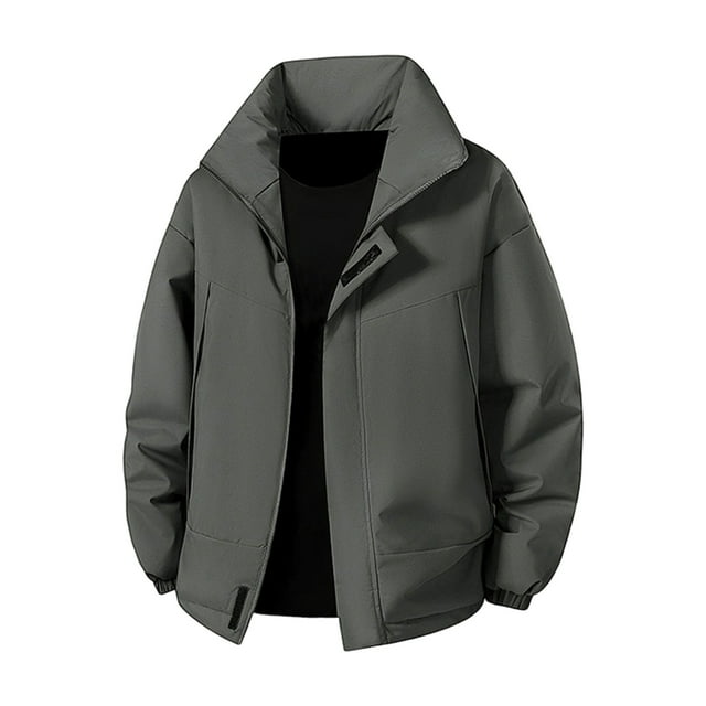hoksml Men's Winter Puffer Jacket Stand Collar Heavyweight Long Sleeve Coat with Zippered Pockets