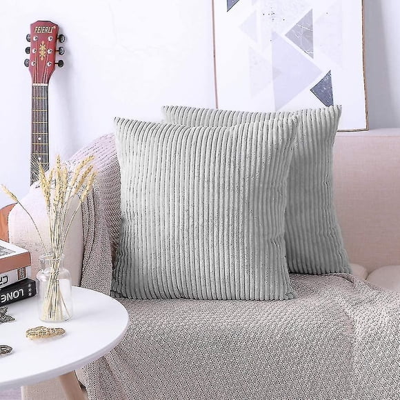 Set Of 2 Corduroy Cushion Cover Decorative Pillow Case Sofa Car Home Decor Cushion Covers 45 X 45cm (light Grey) Shibaod