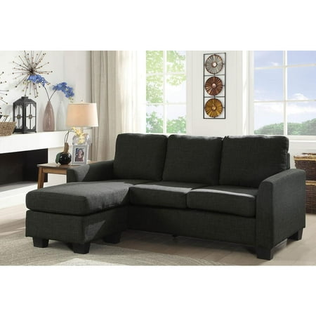 Linen Like Fabric Corner Sleeper Sofa With L Shaped Design Dark