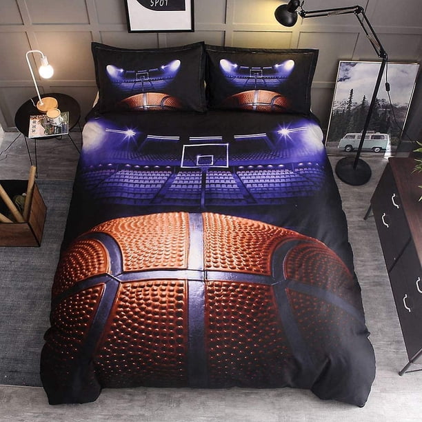 Juego De Funda Nórdica De Cancha De Baloncesto Deportiva En 3D Ropa De Cama Juego De Funda Nórdica Deportiva De Microfibra para Niños, Niñas Y Adolescentes-(Sin Edredón Ni Sábana)-2 Piezas-1