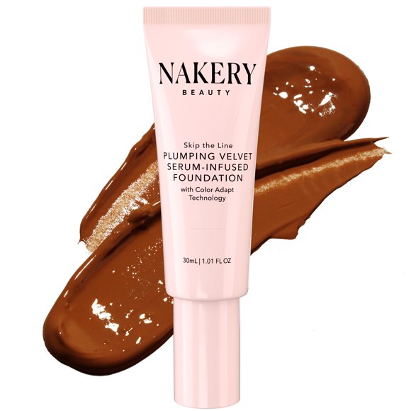 Nakery Base de completa para mujeres - Maquillaje de base líquida voluminizadora 5 en 1 - Base de maquillaje con infusión de suero Smart Color Adapt con niacinamida y ácido hialurónico para todo tip