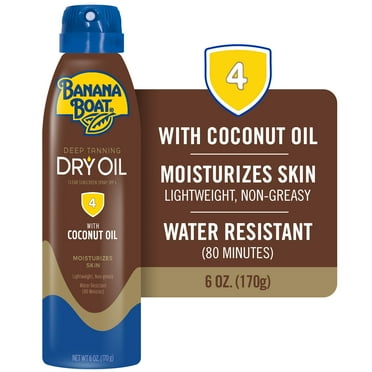Banana Boat Deep Tanning Oil Spray SPF 4, Clear Dry Sunscreen Spray, Dark Tanning Oil, 6 oz