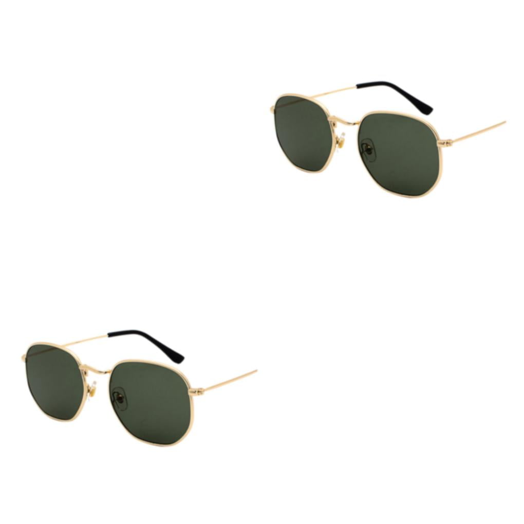 Goriertaly a la Mode Hexagonal Leger Lentille Polarisee Unisexe PC Hexagone Hommes Femmes Protection Or Noiratre Vert 2Set