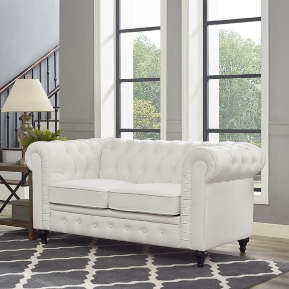 Naomi Home Modern Chesterfield Loveseat , Upholstered Cushion Loveseat  For Home - Color: White