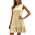 thumbnail image 2 of Fashion Summer Dress for Women Sleeveless Round Neck Casual Loose Fit Solid color Flowing hem Mid Dress for All Occasions Daily Date(Coffee,S), 2 of 5