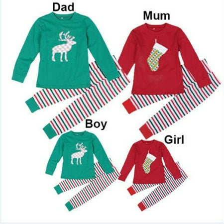 

Family Xmas Matching Pajamas Set Reindeer Print Red T-shirt Stripe Pants Christmas Sleepwear for Women Men Kid