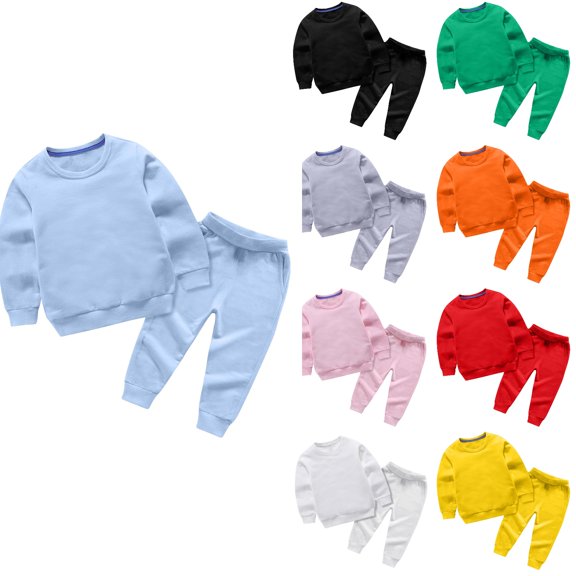 Agkizg 2PC Solid Long Sleeve Round Neck Sweatshirt Elastic Waist Pants Set Casual Fall Outfits (Toddler Boy's or Toddler Girl's),2-Piece Set,Sizes 0-13 Years