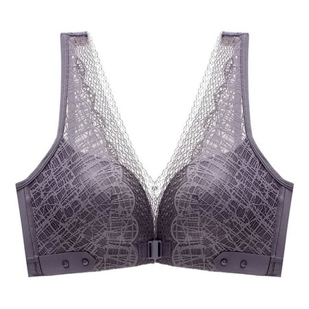 YHGFVOKJ Bras for Women Sexy Smoothing Strapless Large Front Button Underarm-smoothing Bra Back Wrap Up Drop Lace Underwear Sports Bras for Women Grey 44