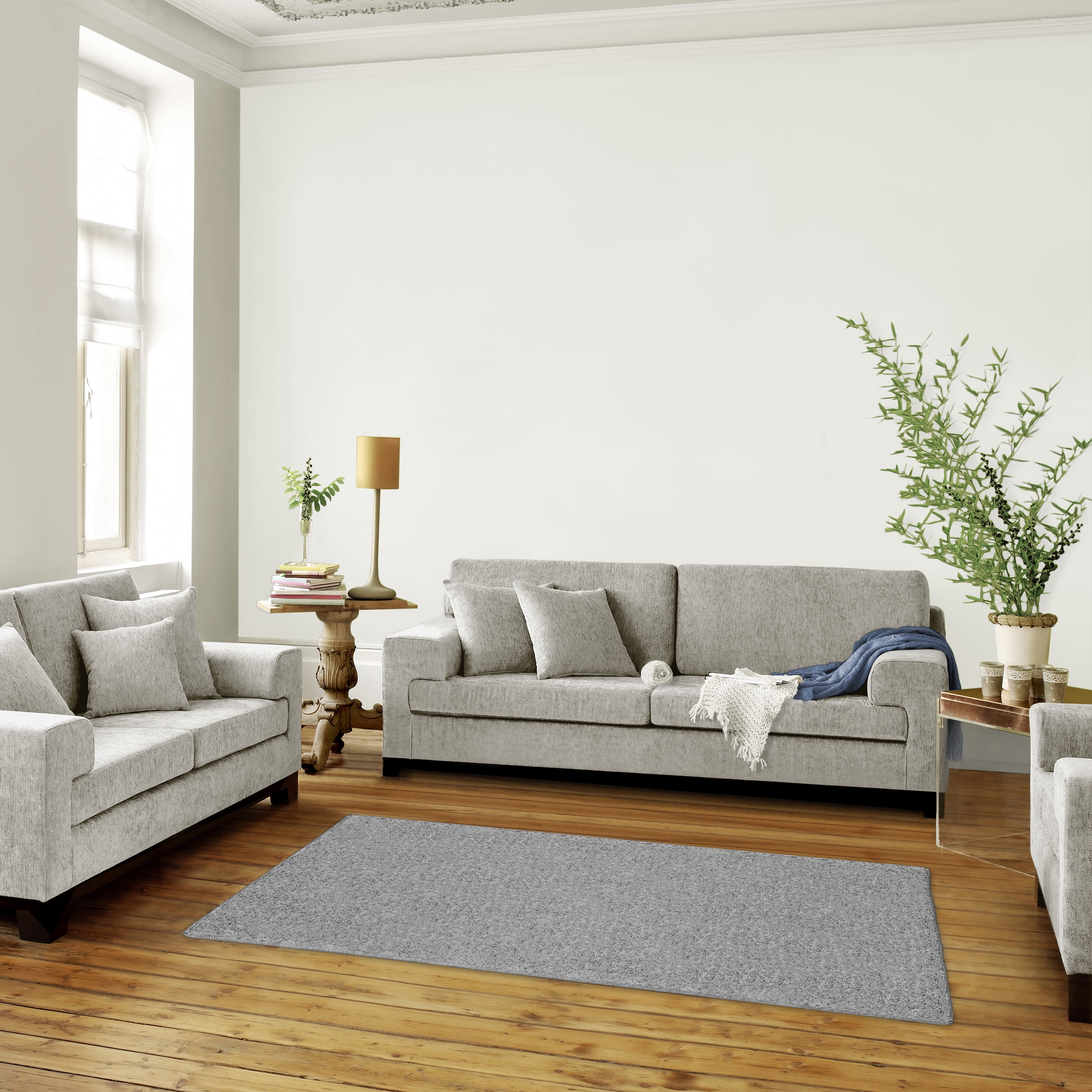 Mainstays 47"x65" Gray Microfiber Plush Shag Area Rug – Soft, Durable Indoor Rug for Living Room, Bedroom, or Dining Room