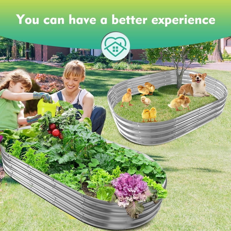 6x3x1ft Raised Garden Bed Kit, Galvanized Planter Raised Garden Beds for Outdoor, Oval Metal Land Planter Box for Vegetables,Flowers & Herbs, 2PCS