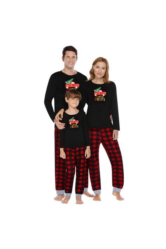 Matching Family Pajamas Sets Christmas Matching Holiday Pjs Letter Print Top and Plaid Pants Sleepwear (Men,L)