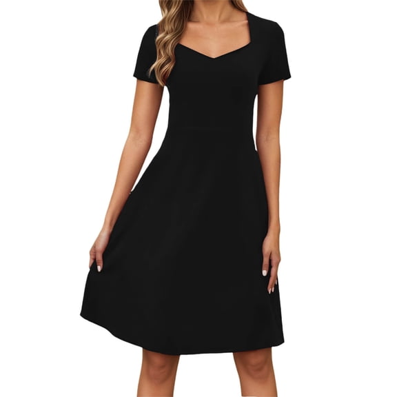 Daolelai Women's Summer Elegant Retro Sweetheart Neck Short Sleeve A-Line Skirt Work Party Casual Dress