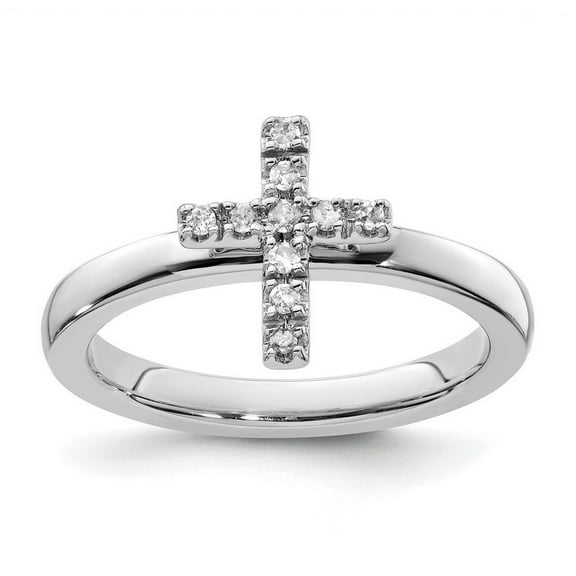 925 Sterling Silver Polished Prong set Stackable Religious Faith Cross Diamond Ring Size 6 - Stackable Ring for Women