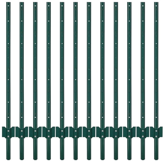 QinaQin 12pcs 4FT Metal Fence Post,T Post for Wire Fence for Lawn Garden,Wire Mesh Fence,Green