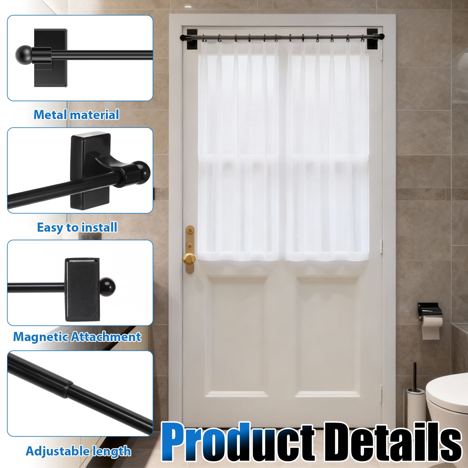 2sets Adjustable Magnetic Curtain Rod for Metal Door 17.3 to 33.4 Inch Multi Use Adjustable Appliance Magnetic Rod for Window Frame Cabinet Refrigerator Dishwasher,Black