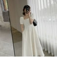 thumbnail image 3 of CAROOTU Robe Noire à Manches Bouffantes Style Hepburn pour Femmes Robe à Manches Courtes Col Carré, 3 of 5
