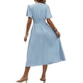 thumbnail image 5 of Women Casual Midi Maxi Dresses Polka Dot Print Short Sleeve V Neck Elastic Waist Boho Beach Dress Light Blue M, 5 of 9