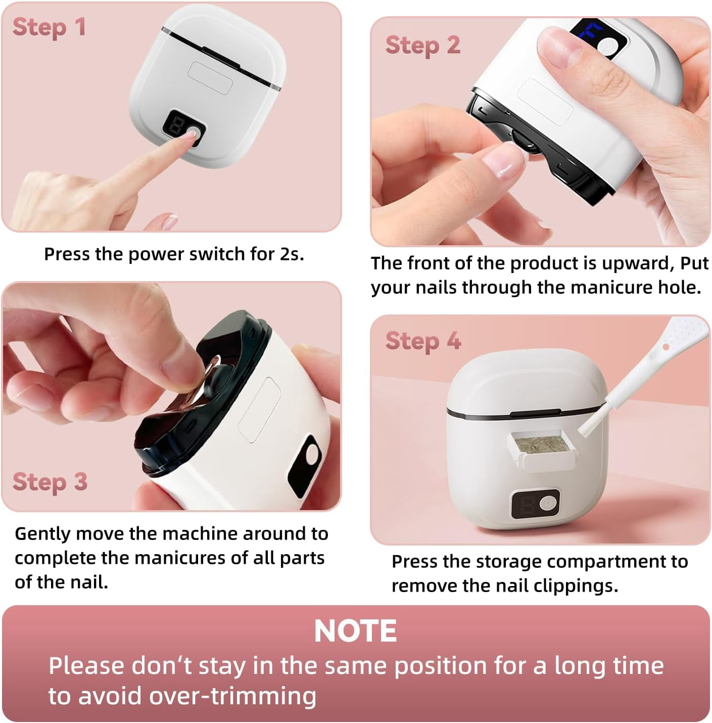 Electric Nail Clipper, 3-in-1 Electric Polishing Automatic Nail Clipper for Toenails of Elderly/Adults/Children/Babies, USB Rechargeable Automatic Trimmer, Three-Speed (White)