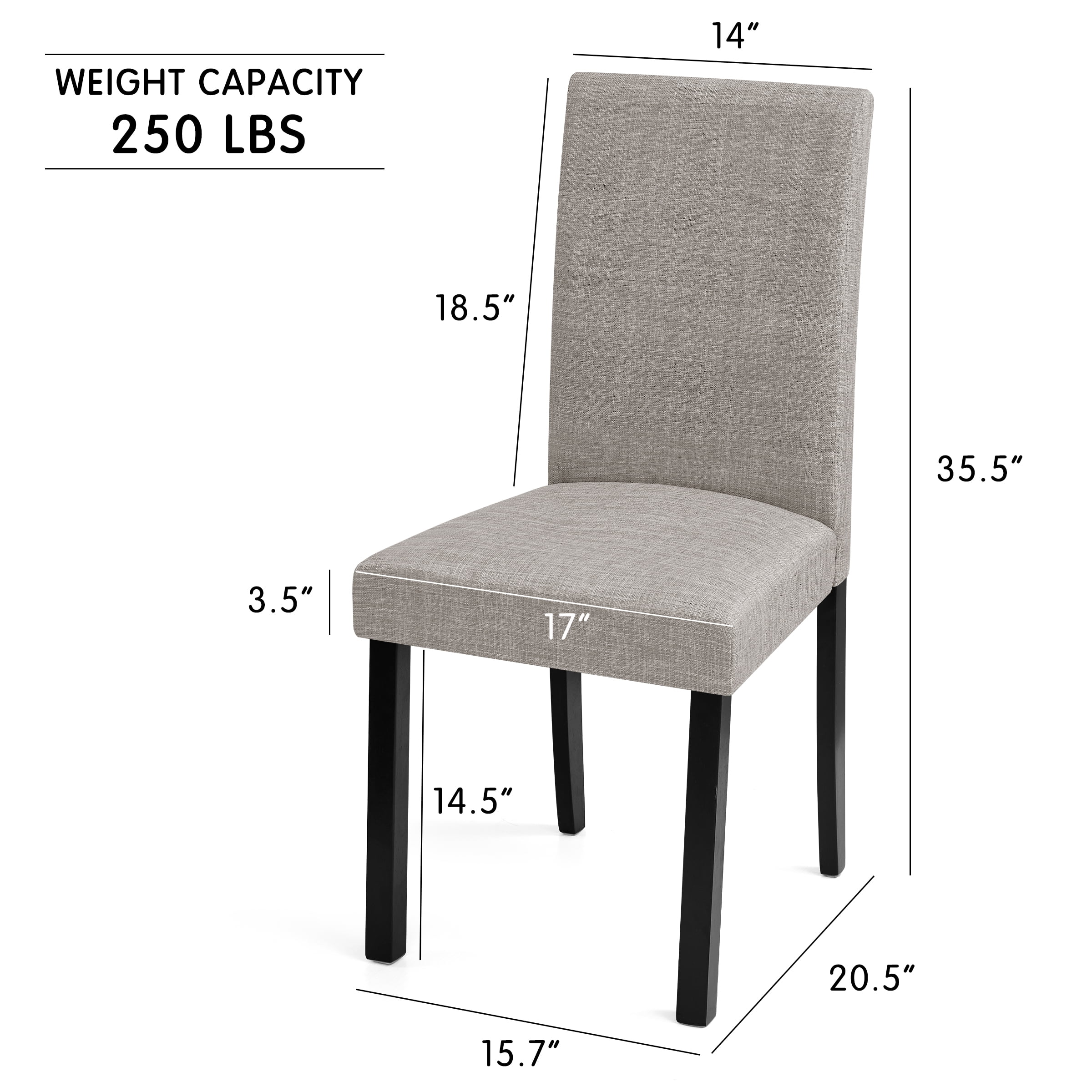 Linen Dining Chairs Set of 4, Upholstered Fabric Chairs with Solid Wood Legs for Kitchen Dining Room, Light Gray