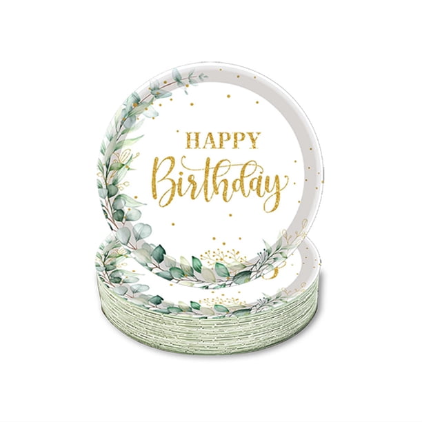 Penkiiy Green Party Plates Supplies, Green Paper Plates y servilletas, platos desechables de vajilla, tazas, servilletas para Jungle Safari Boho Party Plates, Baby Shower, Bridal Shower