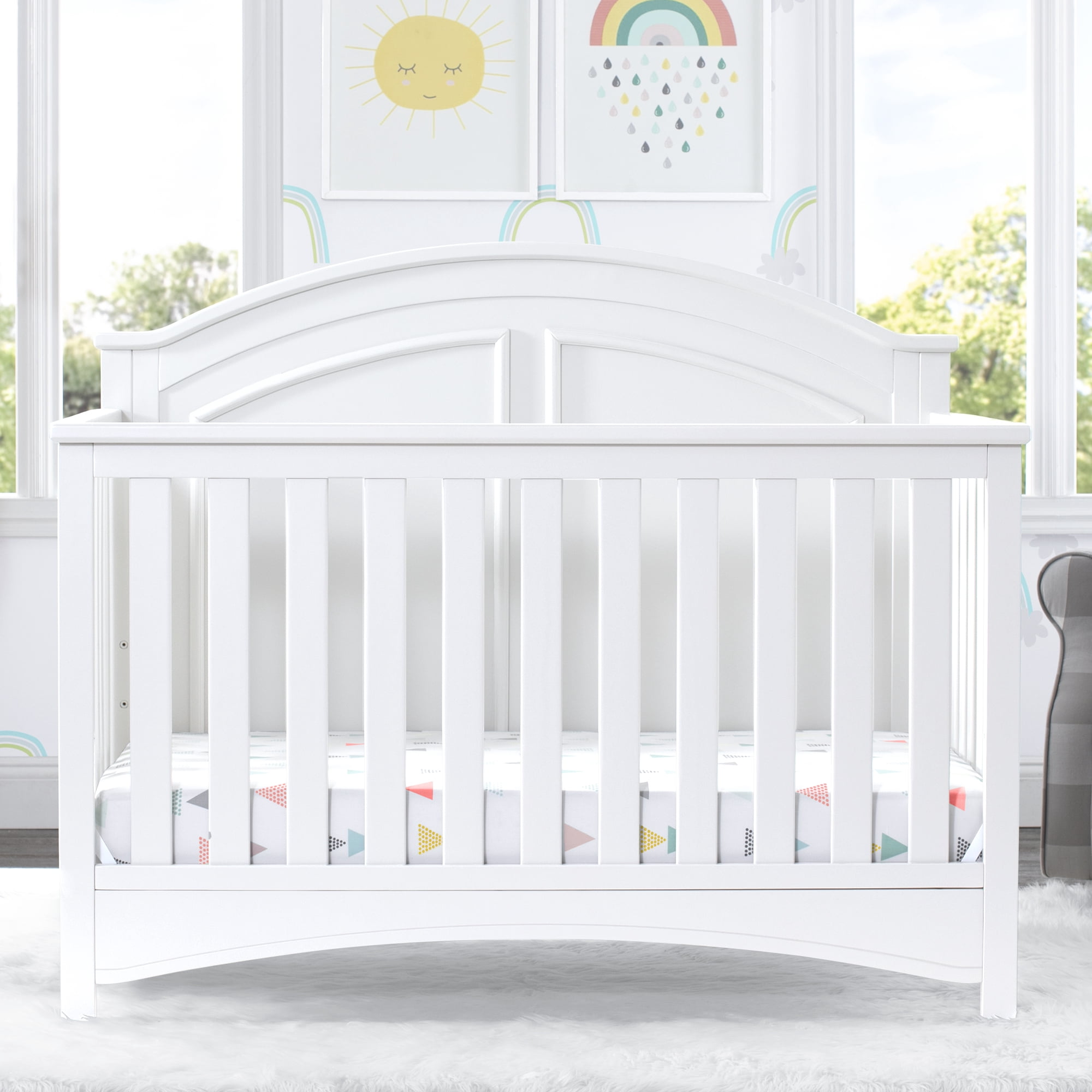 Delta Children Perry 6-in-1 Convertible Crib, Greenguard Gold Certified, Converts to Toddler Bed, Daybed, Sofa Bed & Full-Size Bed with/without Headboard, Fits Standard Crib Mattress, Bianca White
