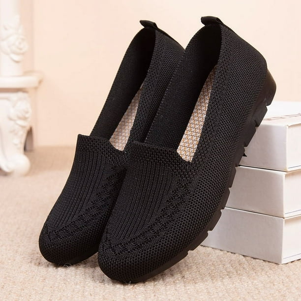 Zapatos de tela artesanal para mujer, de malla, de boca baja, cómodos, transpirables, de poliuretano, planos, para madres de mediana edad y mayores