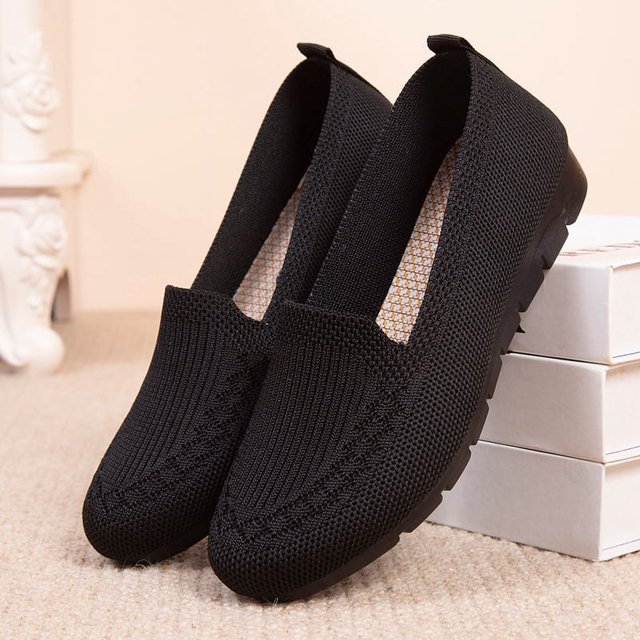 Zapatos de tela artesanal para mujer, de malla, de boca baja, cómodos, transpirables, de poliuretano, planos, para madres de mediana edad y mayores