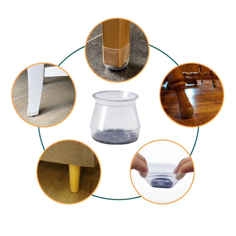 16Pcs Chair Leg Cover Clear Slider Chair Leg Floor Protectors Silicone Covers to Protect Floors Felt Bottom Furniture Protector Pads Caps to Scratches and Reduce Noise Free Moving Table Leg Covers Wal...