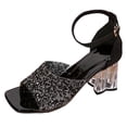 thumbnail image 6 of Rokment Bling Sequin Square Toe Dressy Sandals for Women Bride Wedding Delicate Sparkly Clear Chunky Block High Heels Ankle Strap Dress Pumps Summer Shoes Black Size 6, 6 of 6