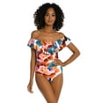 thumbnail image 3 of La Blanca Womens Off Shoulder Ruffle One Piece Swimsuit Multi Size 20 Plus, 3 of 7