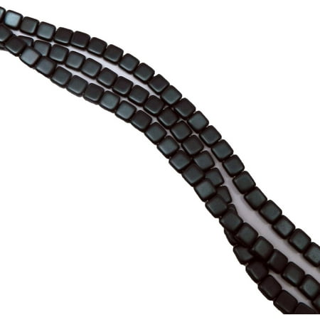 Czech Glass Square Beads - Hematite Matte 6mm Square Glass Czech Two Hole 25 Tile, Loose Beads,