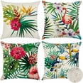 thumbnail image 1 of CHAO Juego de 4 Fundas de Cojines para Exteriores de 45x45 cm, Fundas de Almohada Impermeables para sofá con Estampado de Plantas Tropicales, Flores y pájaros, para decoración de Patio, jardín, Sala d, 1 of 5
