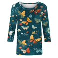 thumbnail image 5 of Graphic Tees for Women Trendy Floral Print Shirts Fashion Casual Crew Neck 3/4 Sleeve Blouses Loose Comfy Tees Ladies Going Out Tops, 5 of 5