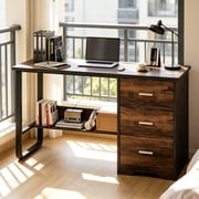 4 Ever Winner Computer Desk with 3 Drawers, 47 inch Home Office Desk with Bottom Shelves Storage, Writing Desk for Small Spaces, Black and Brown
