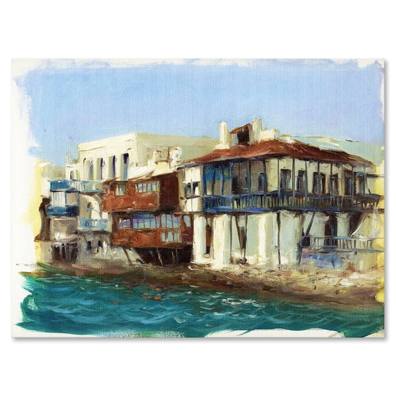 Designart ' Impression Old Houses On The Island of Mykonos Greece ' Nautical & Coastal Canvas Wall Art Print