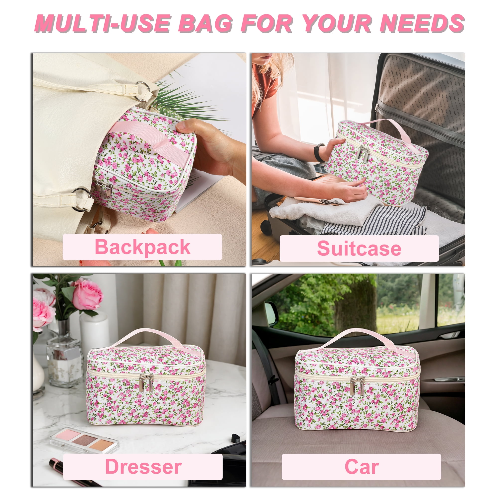 Unique Bargains 1Pc Beautiful Floral Storage Cosmetic Bag for Women's Toiletry Rose Red