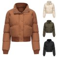 thumbnail image 2 of Women's Short Thicken Jacket Zip Up Solid Warm Coat for Autumn Winter Lightweight High Collar Padded Coat for Daily Wear Work, 2 of 7