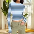 thumbnail image 5 of yillto Tight Shirts for Womens Striped Long Sleeve Slim Tee Cropped Tops Crewneck Basic Tshirts Clothes, 5 of 6