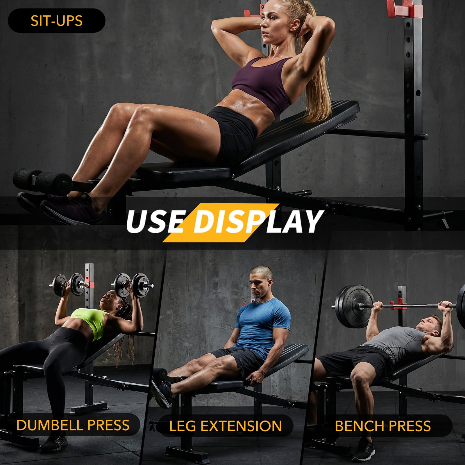 CONCETTA Adjustable Weight Bench Set, Foldable Bench Press with Leg Developer, 650 LBS Heavy-Duty Space Saving Workout Set for Small Apartments Strength Training, Black