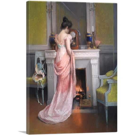 ARTCANVAS A Young Woman In Front Of a Fireplace Canvas Art Print by Delphin Enjolras - Size: 18" x 12" (1.50" Deep)