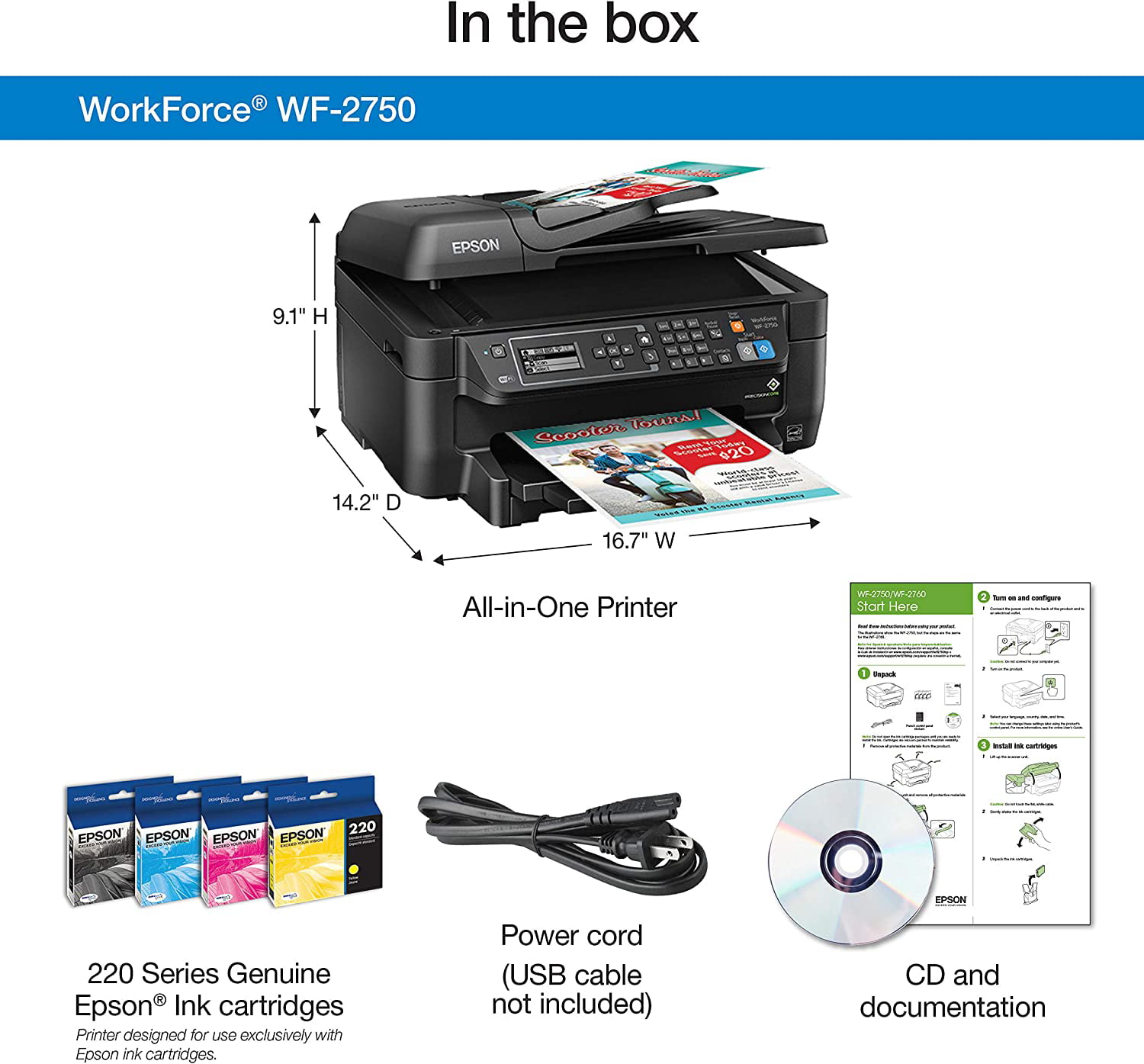skrå binde Jeg tror, ​​jeg er syg Epson WF-2750 All-in-One Wireless Color Printer with Scanner, Copier &  Fax,black - Walmart.com