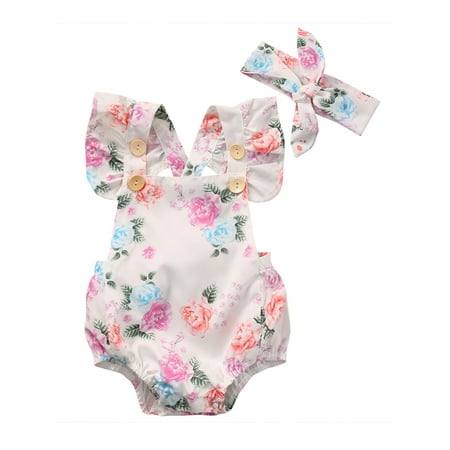 

Spring hue One-pieces Baby Girls Floral Bodysuit Summer Clothes Sunsuit Set