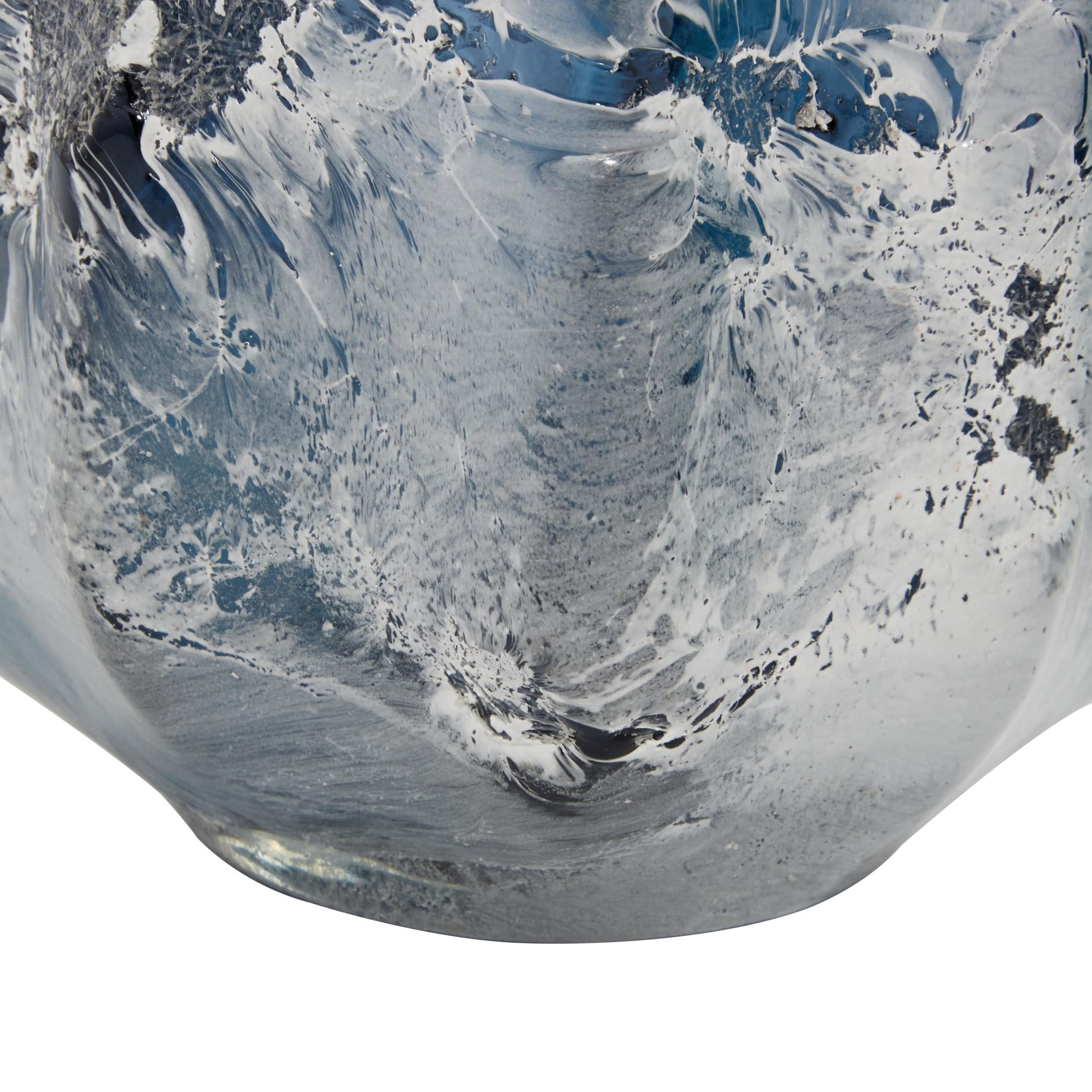 DecMode 12", 11"H Handmade Blown Blue Glass Vase, Set of 2