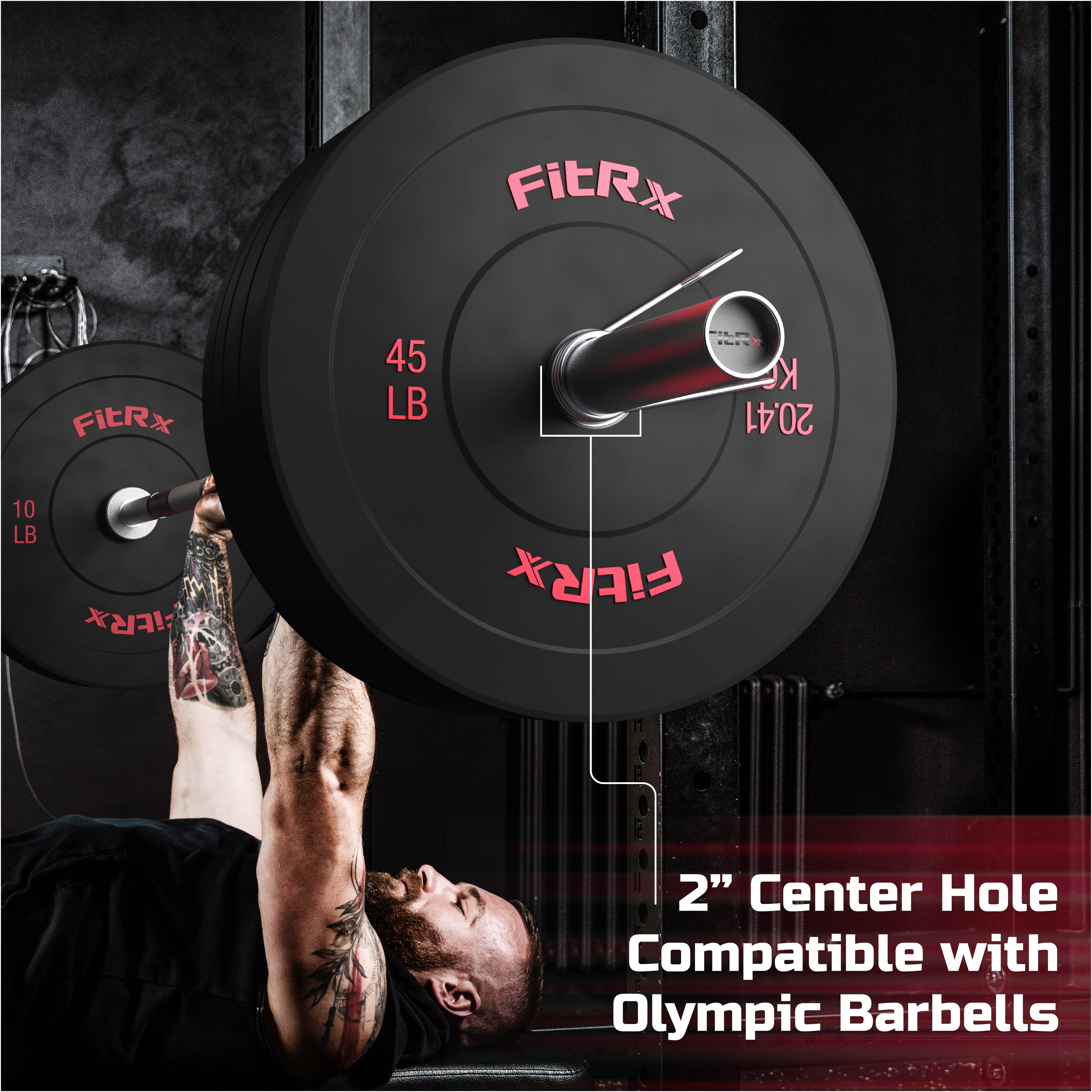 FitRx 35lb Bumper Plates – Olympic Weight Plates for Home Gym, Pair