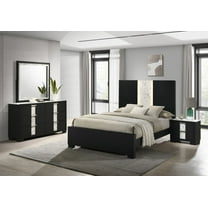 5Pc Beautiful Master Bedroom Suite Black/White Finish King Size Sleek Bed Set Solid Wood Furniture